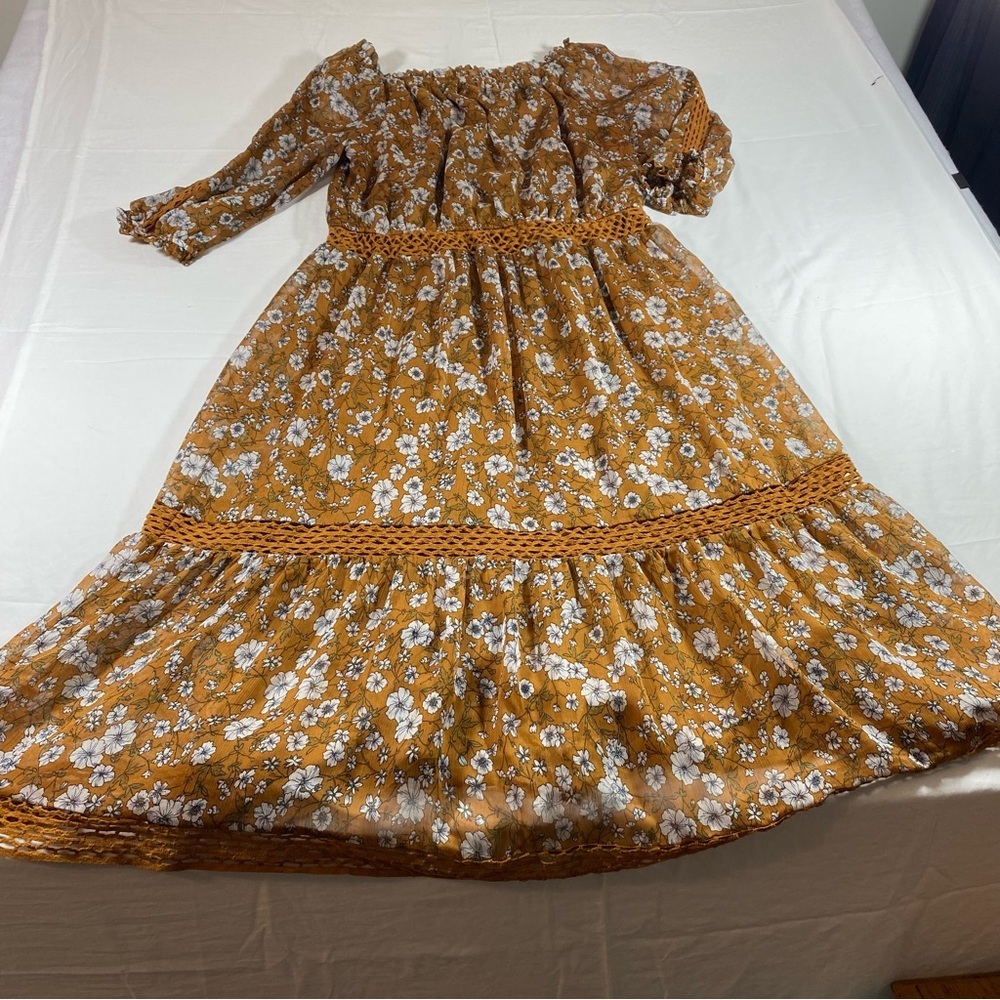 Ryan Michelle Dress Boho Floral Prairie Midi Dress Tassels Western - Picture 16 of 16